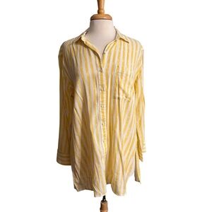 Aerie Yellow and Ivory Striped Button Down Shirt size Small